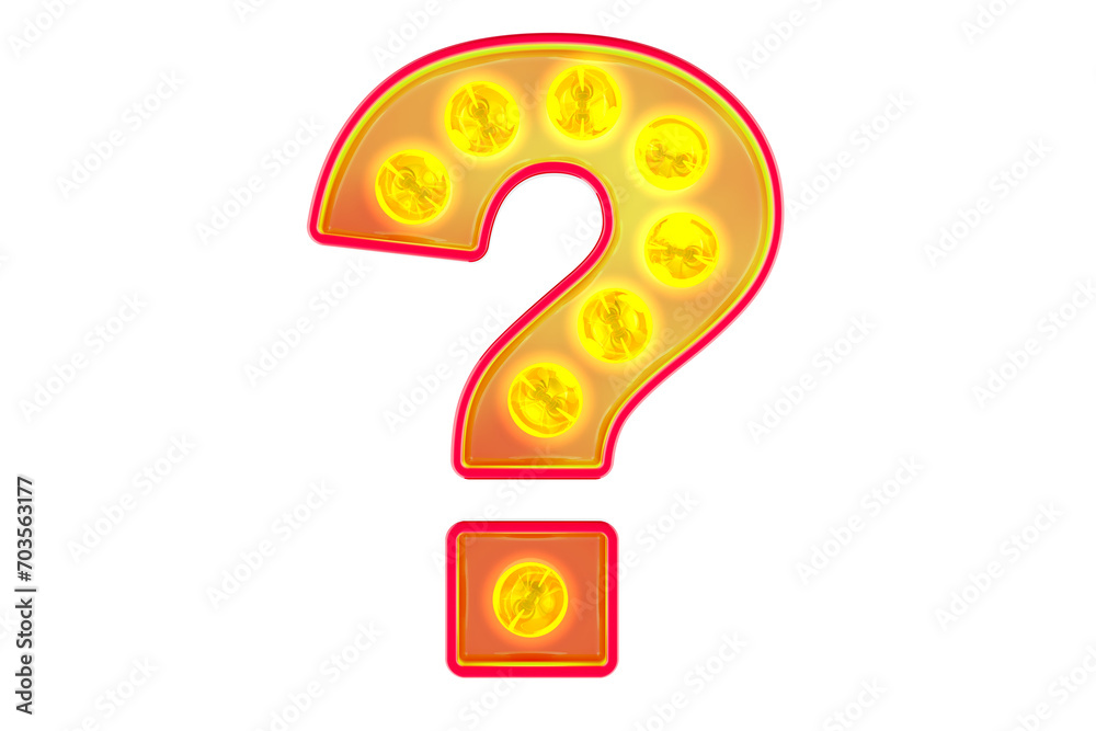 Leinwandbilder Light bulb question mark, glowing retro font. 3D rendering isolated on transparent background