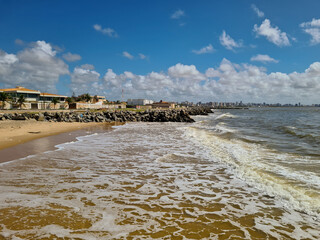 Stone barrier to protect beaches in urban areas from marine erosion