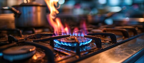 A gas stove uses flammable gas like syngas or natural gas. - obrazy, fototapety, plakaty
