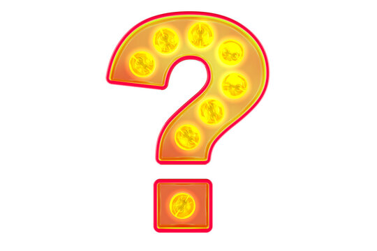 Light bulb question mark, glowing retro font. 3D rendering isolated on transparent background