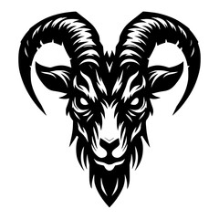 Vector logo of an evil skeleton. black and white logo of a scary goat skull. professional logo for tattoos, emblems, logos