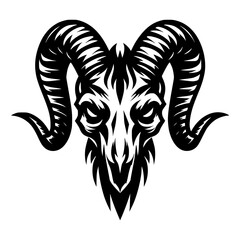 Vector logo of an evil skeleton. black and white logo of a scary goat skull. professional logo for tattoos, emblems, logos