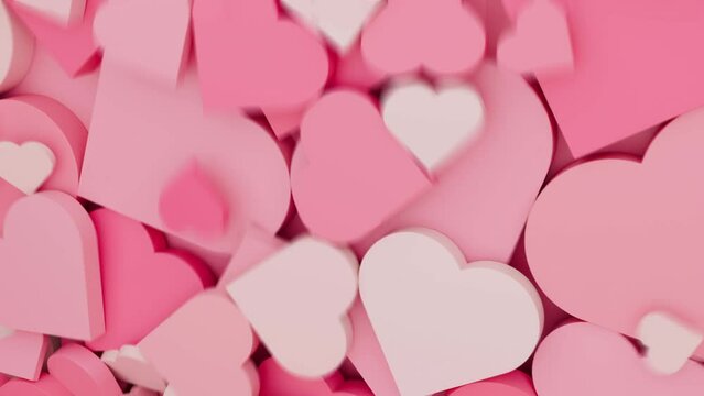 happy Valentine's Day, pink background with falling hearts, 4k animated backdrop