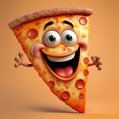 Cute Cartoon Pizza Character with Big Eyes - obrazy, fototapety, plakaty