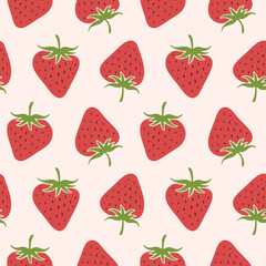 Summer doodle hand drawn strawberries seamless pattern, decorative strawberry texture textile design