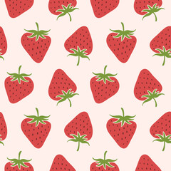 Summer doodle hand drawn strawberries seamless pattern, decorative strawberry texture textile design