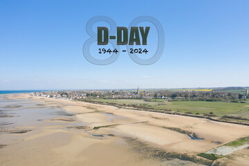 The 80th anniversary of the landings and the Overlord landing beach of Juno beach in Bernieres sur Mer and its green countryside, in Arromanches les Bains