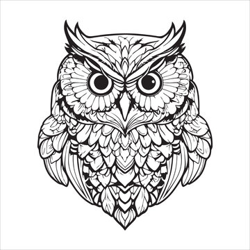 illustration vector mandala owl black and white