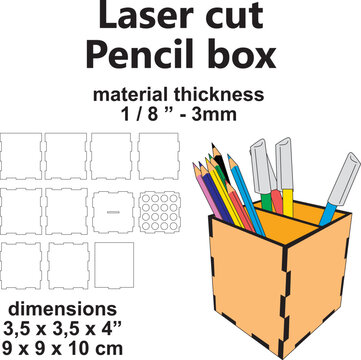 Laser cut Pencil box holder Laser cutting vector template school supplies diy crafts