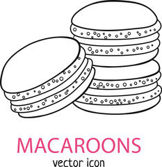 Line art macarons vector icon, french dessert linear illustration isolated on white background, bakery logo sketch