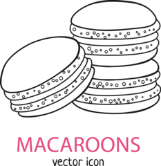 Badkamer foto achterwand Line art macarons vector icon, french dessert linear illustration isolated on white background, bakery logo sketch © annzabella