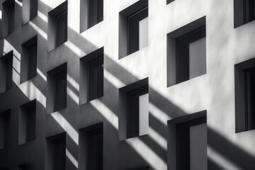Architectural play of light and shadow on facade., geometric shapes