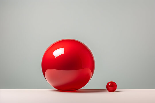 Two red spheres on a neutral toned backdrop, modern simple art concept with glossy red orbs, background