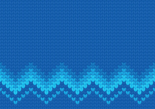 Blue Knitted Pattern For Sweater, Nordic Winter Background Vector Illustration With Texture Of Woolen Fabric