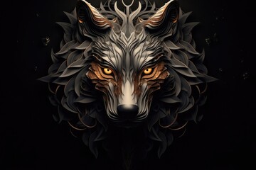 portrait of a wolf on a black background
