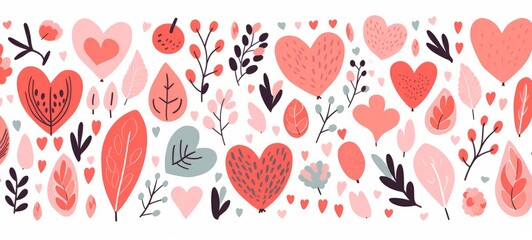 Pattern illustration of Red Hearts Valentine Day, Day of all lovers theme. Horizontal format for banners, gift cads, wallpaper.