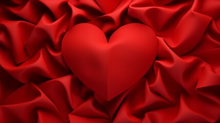 Geometric Heart - Abstract 3D Render on Valentines Day Red Background, Copy Space. Banner