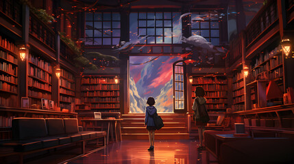 lofi library, anime style