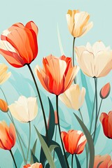 Easter Tulip Floral Pattern for Clothing Design, Garden Imagery, Nature Blog or Plants Website Background Wallpaper Art, Vintage Flower Painting, Greeting Card Concept Artwork