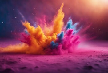 Colored powder explosion Abstract closeup dust on backdrop Colorful explode