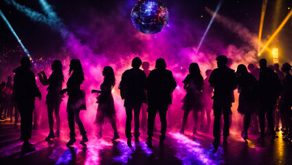 Silhouettes of people at a disco nightlife