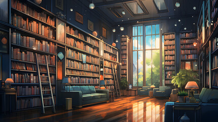 lofi library, anime style