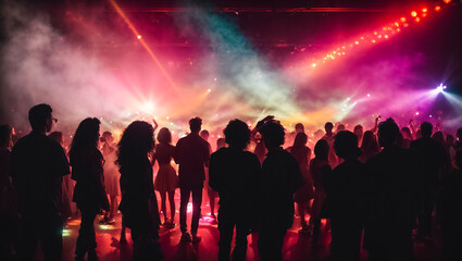 Silhouettes of people at a disco audience