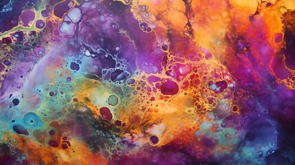 Fototapeta premium Abstract Painting Combines Purple, Turquoise and Orange Colors, Cosmic Fantasy