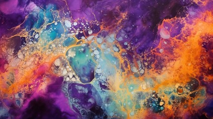 Abstract Painting Combines Purple, Turquoise and Orange Colors, Cosmic Fantasy