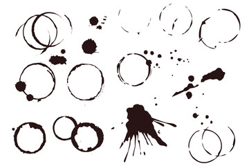 Set or collection of coffee / wine stains. Vector illustration 