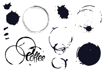 Set or collection of coffee / wine stains. Vector illustration  - obrazy, fototapety, plakaty