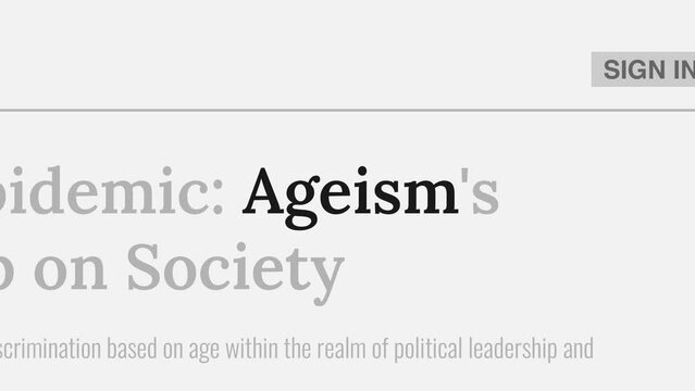 Term 'Ageism' highlighted on FAKE headlines news publications. Titles on white background. Can be used for editorial AND non editorial content as everything is 100% fake