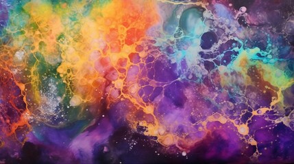 Abstract Painting Combines Purple, Turquoise and Orange Colors, Cosmic Fantasy - obrazy, fototapety, plakaty