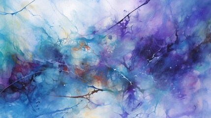 Fototapeta na wymiar Abstract Watercolor and Acrylic Paints Artwork, Light Azure Violet Blue Purple, Dynamic and Dramatic Compositions