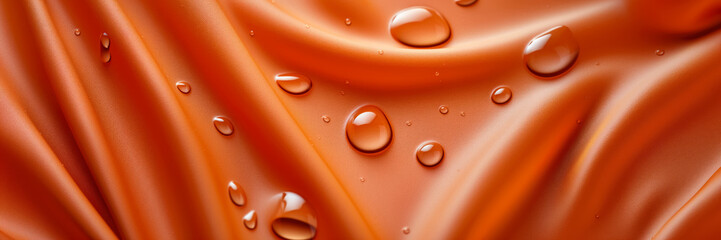 Orange textile fabric with fine texture, closeup detail to structure, water drops over it - future...