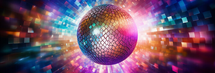  disco ball with glowing neon effects.