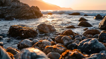 a rocky beach with waves