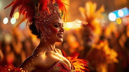Latin woman, samba dancer dancing on the streets during carnival