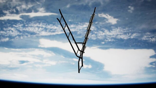 Old Rusty Ladder Soaring Through the Clouds, Defying Gravity and Exploring the Vastness of Space