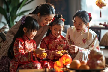 Chinese family preparing to holiday celebration. Lunar new year concept - obrazy, fototapety, plakaty