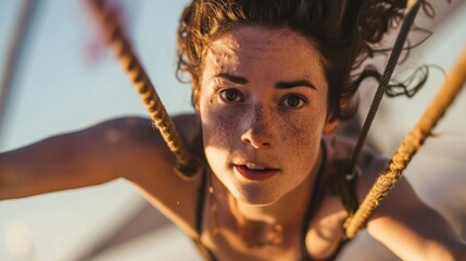 trapeze artist in mid-air generative ai