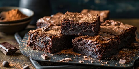 Brownies Culinary Bliss, A Visual Symphony of Fudgy Goodness, Indulgence in Every Rich and Chocolatey Square - Cozy Home Kitchen - Soft Lighting & Close-up Brownie Texture Shots