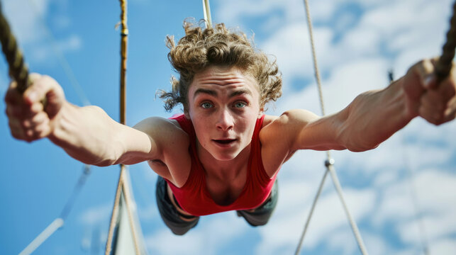 trapeze artist in mid-air generative ai