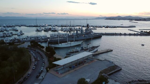 Greek Battleship Georgios Averof Athens Old Faliro Aerial 
