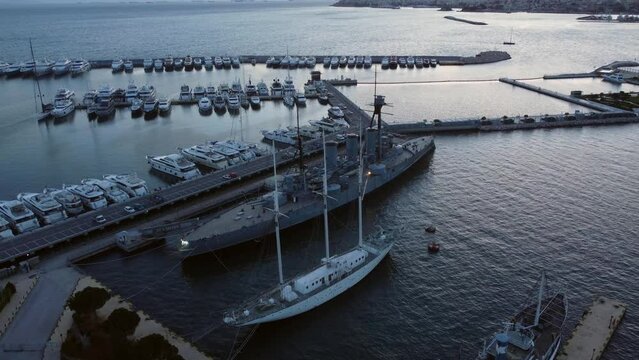 Greek Battleship Georgios Averof Athens Old Faliro Aerial 
