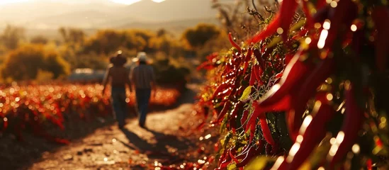 Fotobehang Harvesting red peppers in the sun in Cafayate, Salta, Argentina. © 2rogan