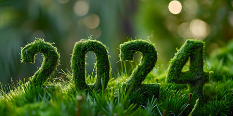 2024 made of grass in the middle of a meadow, taking care of the environment