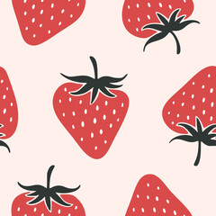 Summer doodle hand drawn strawberries seamless pattern, decorative strawberry texture textile design