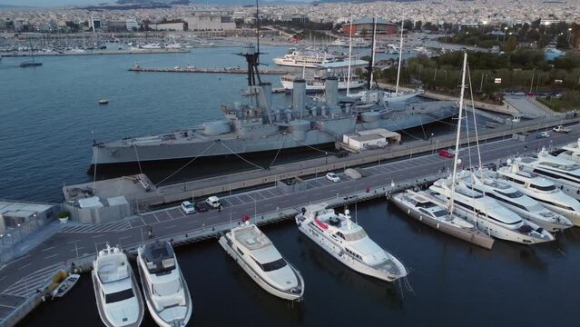 Greek Battleship Georgios Averof Athens Old Faliro Aerial 
