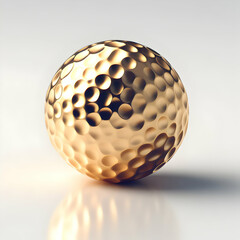 Gold Golf Ball Isolated with Reflection and Shadow